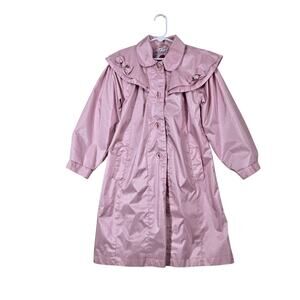 Y2K F.W. Fischer Coat Girls 6X Pink Satin Bow Trim Coquette Princesscore